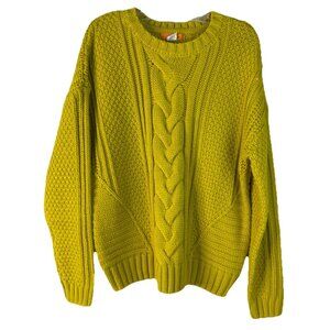 OneA Large Chunky Cableknit Style Soft Sweater 100% Acrylic Green/yellow EUC